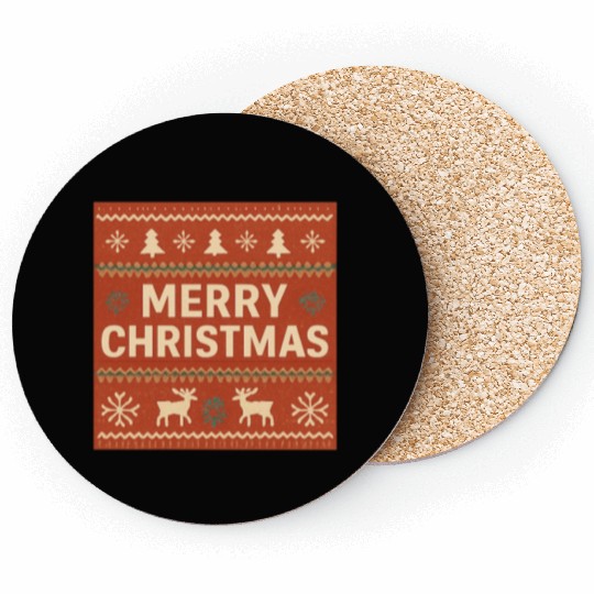 Festive Christmas Reindeer and Snowflakes Print Coasters