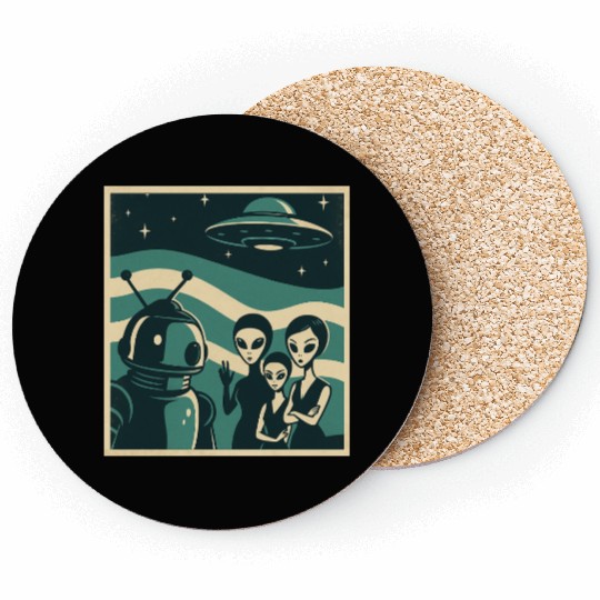 Retro Sci-Fi Alien Encounter Design Coasters