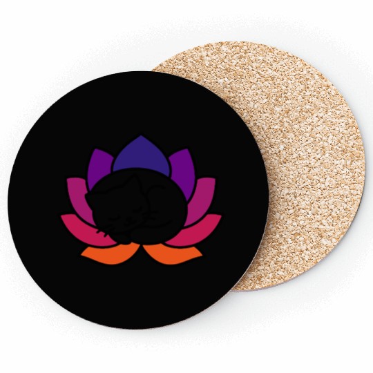 Serene Cat Lotus Illustration Coasters