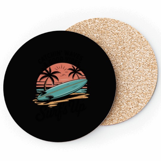 Sunset Surfing Beach Scene Coasters