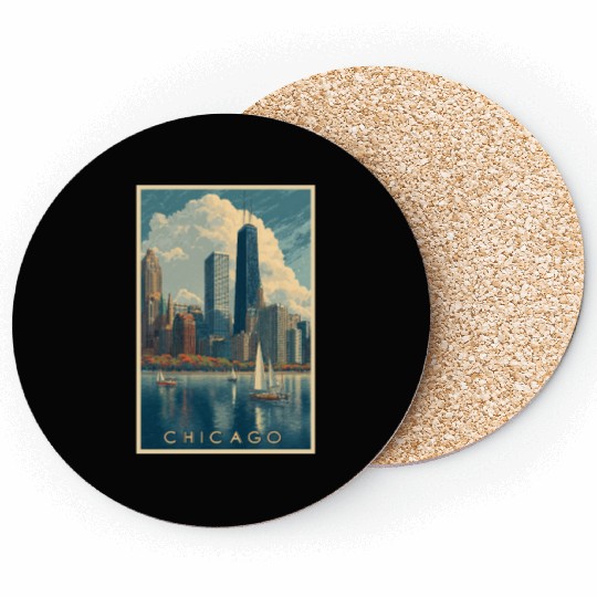Chicago Skyline with Sailboats Coasters