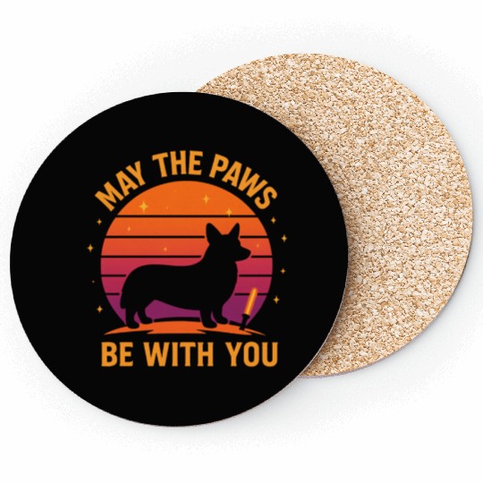 May the Paws Be With You Retro Corgi Coasters