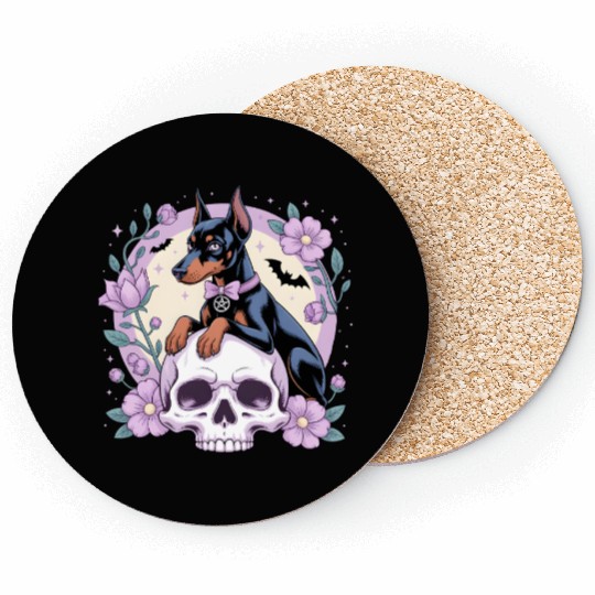 Dark Fantasy Doberman Dog Gothic Art Illustration Coasters