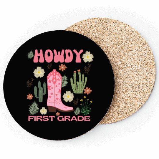 Howdy First Grade Kids Coasters, Cowgirl First Day