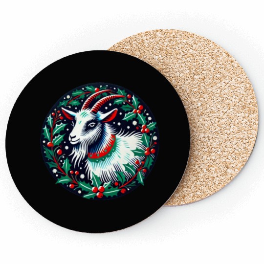 Festive Yule Goat Nordic Holiday Design Coasters