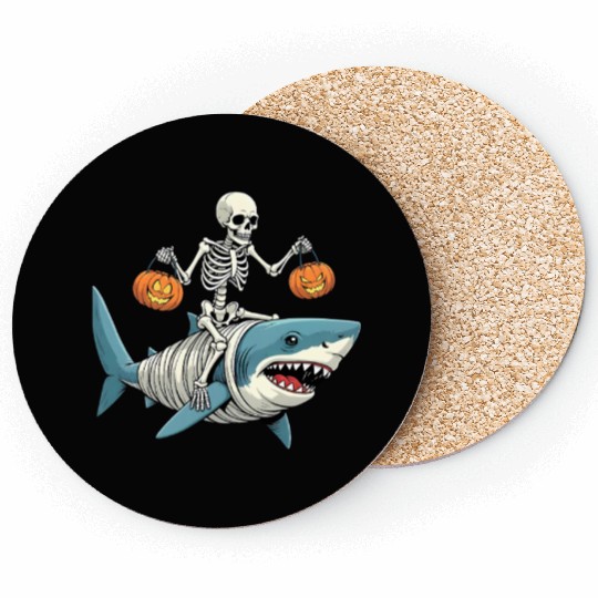 Skeleton Riding Mummy Dinosaur Funny Halloween Coasters