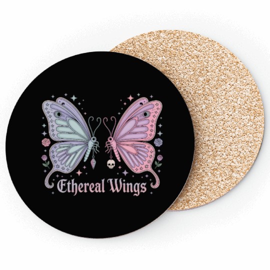 Pastel Goth Two Butterflies Aesthetic Gothic Desig Coasters