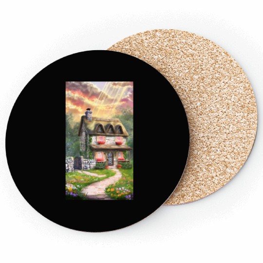 Fairy Tale Cottage in Sunrise Light Coasters