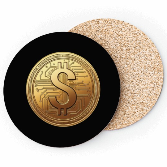 Golden Bitcoin Design Coasters