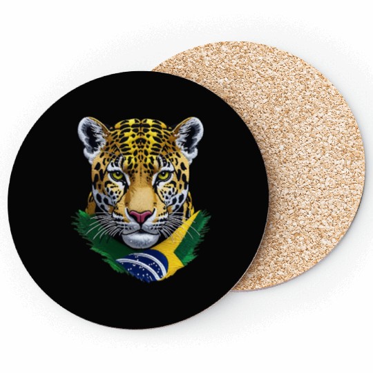 Brazil Jaguar Head Green Yellow Blue National Flag Coasters