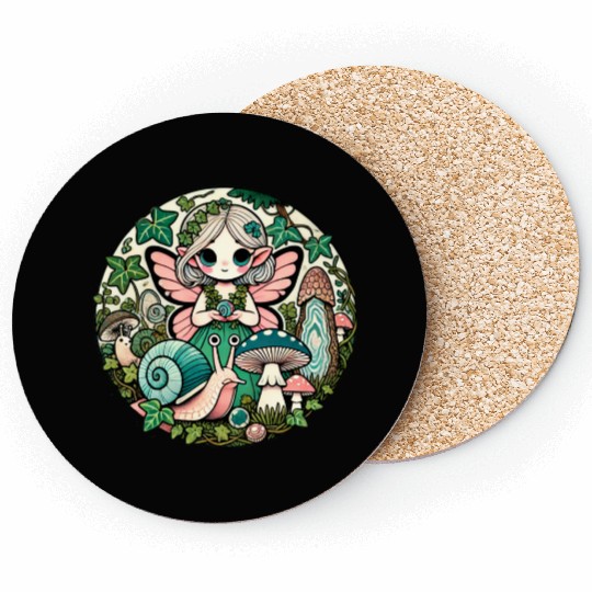 Enchanted Forest Fairy Illustration Coasters