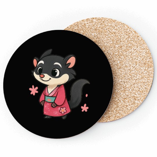 Kawaii Sly Fox in Traditional Kimono Coasters