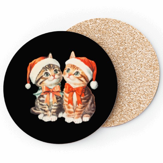 Festive Kittens in Santa Hats Coasters