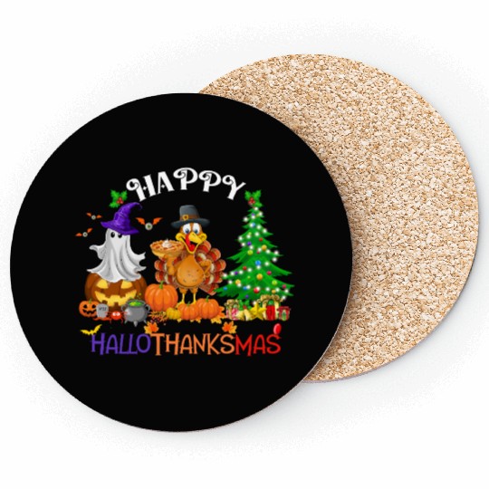 Retro Happy HalloThanksMas  Coasters