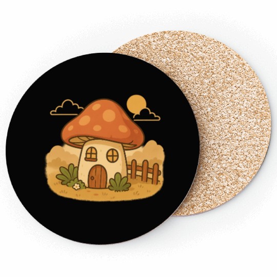 Whimsical Mushroom House Design Coasters