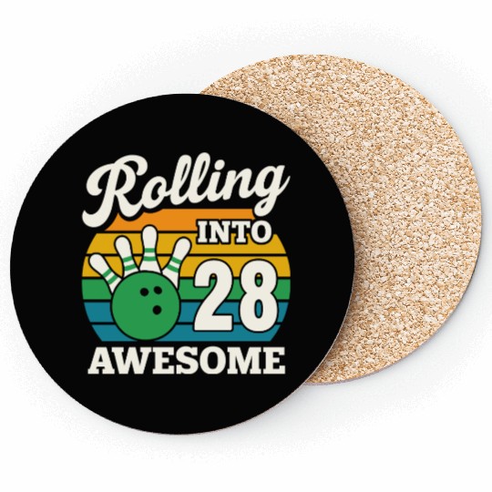 Retro Bowling 28th Birthday Celebration Coasters