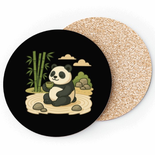 Serene Panda in Bamboo Garden Coasters