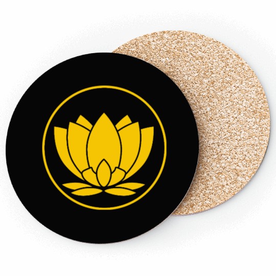 Minimalist Lotus Emblem Design Yellow Coasters