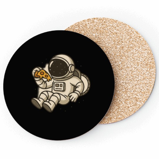 Cute Astronaut Eating Pizza Illustration Coasters