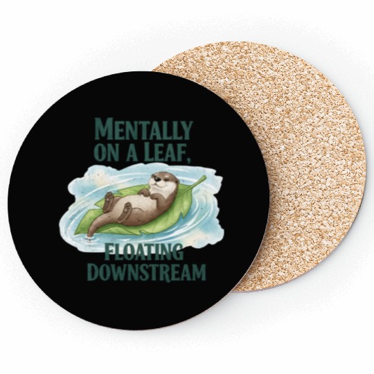 Relaxed Otter on Leaf with Water Ripple Coasters