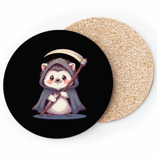 Cute Hooded Hedgehog with Scythe Coasters