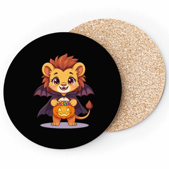 Cute Halloween Lion with Bat Costume Coasters