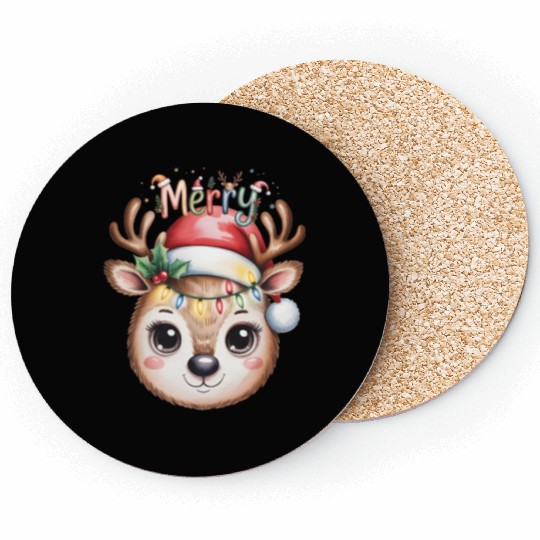 Rudolph Reindeer Watercolor Cozy Holiday Art Coasters