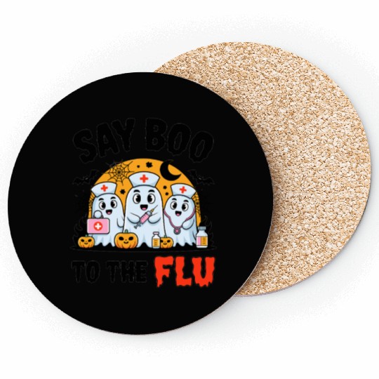 Say Boo to the Flu Halloween Medical Ghosts Coasters