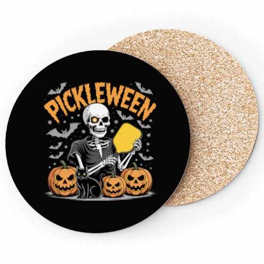 Pickleween Pickleball Player Funny Halloween Coasters