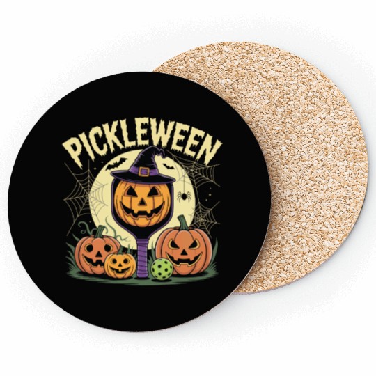 Pumpkin Pickleween Pickleball Player Halloween Coasters