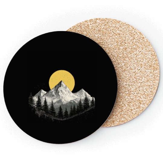 Mountain Silhouette with Full Moon Coasters
