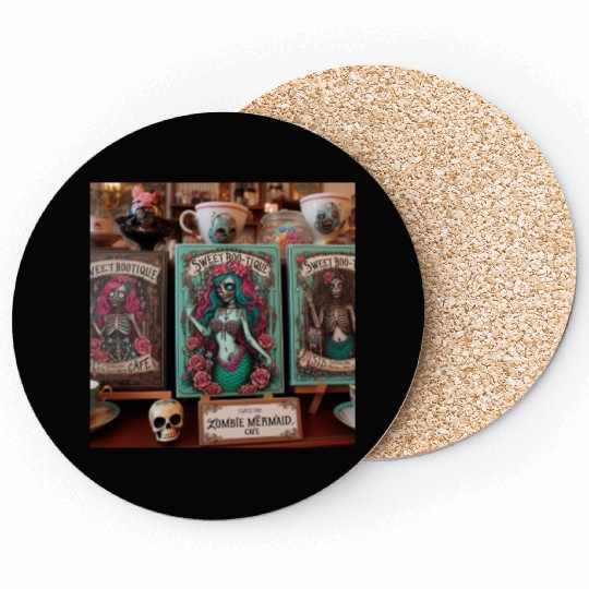 Colorful Sugar Skull Mermaid Design Coasters