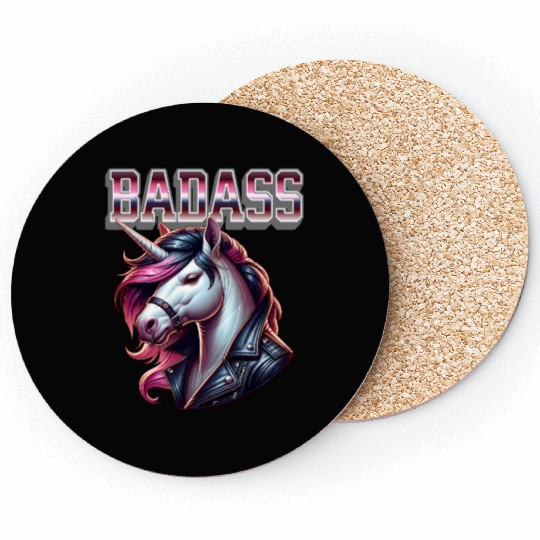 Unicorn Badass Leather Jacket Design Coasters