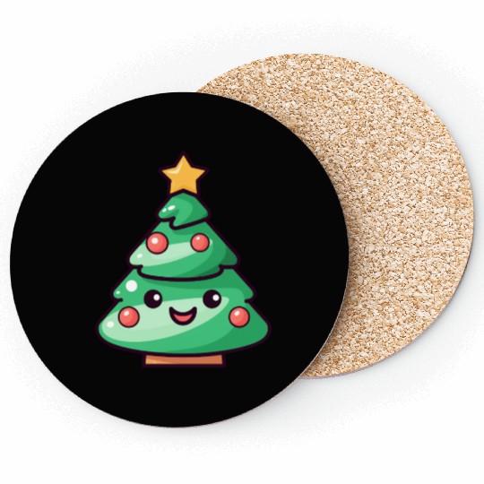 Kawaii Christmas Tree Illustration Coasters