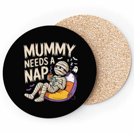 Mummy with Coffee Napping Design Coasters