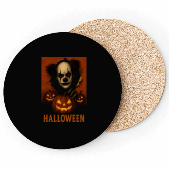 Eerie Clown with Jack-O-Lantern Pumpkins Coasters