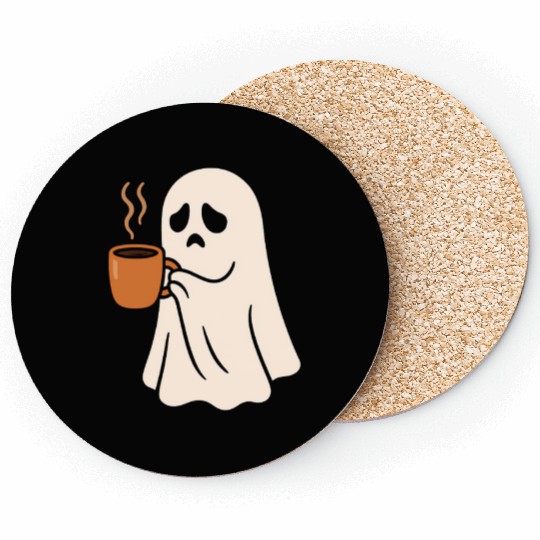 Spooky Ghost with Coffee Mug Design Coasters