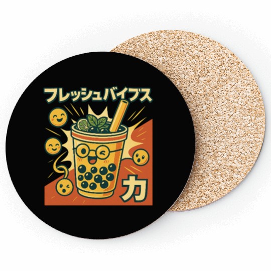 Playful Bubble Tea Illustration Coasters