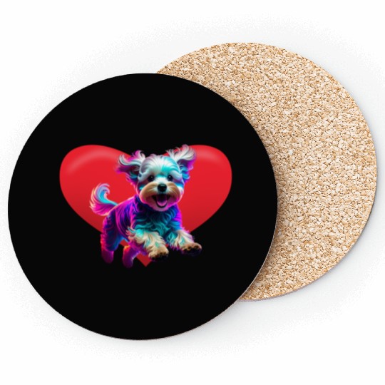 Vibrant Maltese with Heart Backdrop Coasters