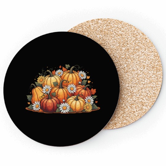 Autumn Pumpkin and Daisy Ensemble Coasters