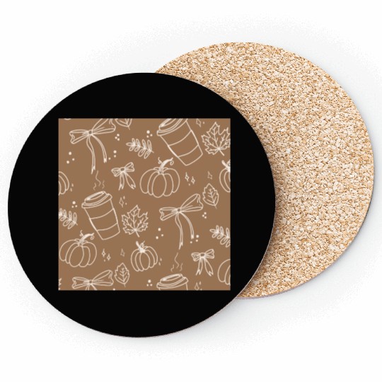 Autumn Cozy Pumpkin & Coffee Pattern Coasters