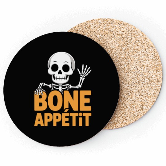 Halloween Skeleton with Bone Appétit Text Coasters
