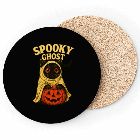 Spooky Ghost Cat Halloween Design Coasters