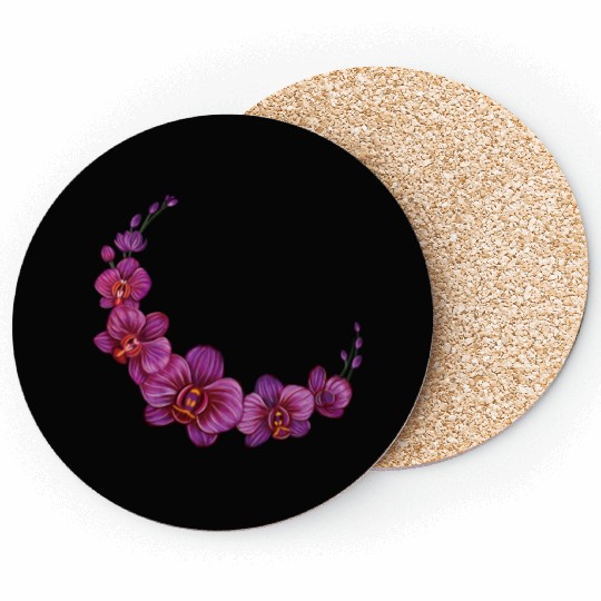 Violet Moon Orchid Flower branch illustration Coasters