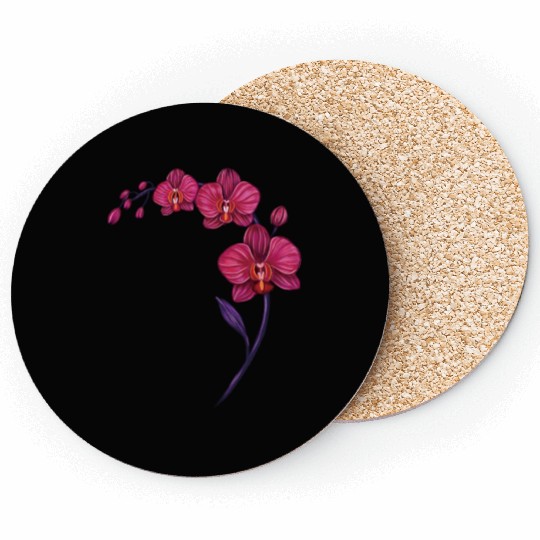 Elegant Violet Pink Orchid Flower Branch Design Coasters