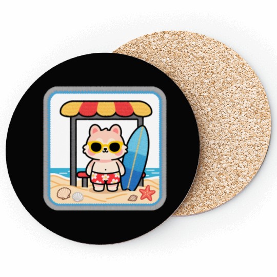Beach Bear Cartoon Patch Coasters