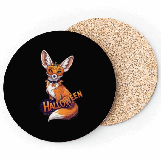 Enchanted Fox with Jack-o-Lantern Mask Coasters