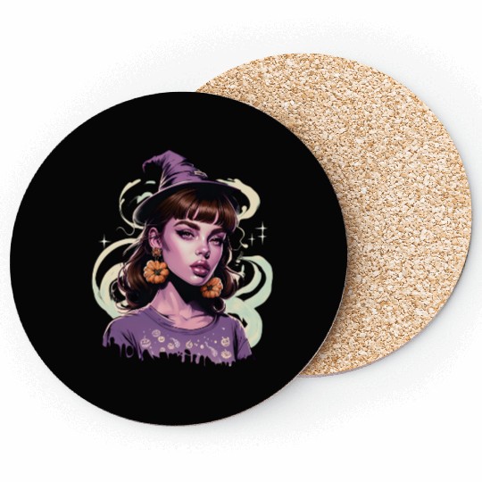 Enchanting Witch Portrait Design Coasters