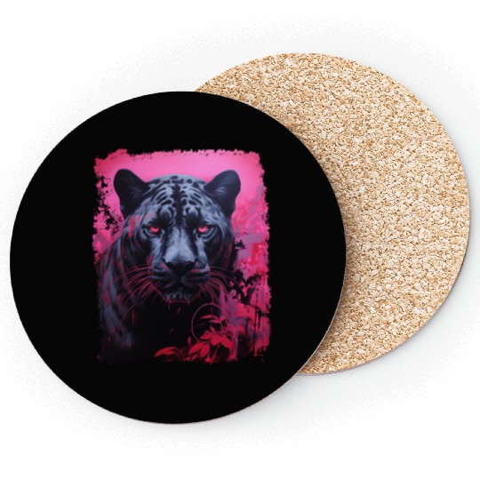 Pink Pop Art Black Panther  Coasters