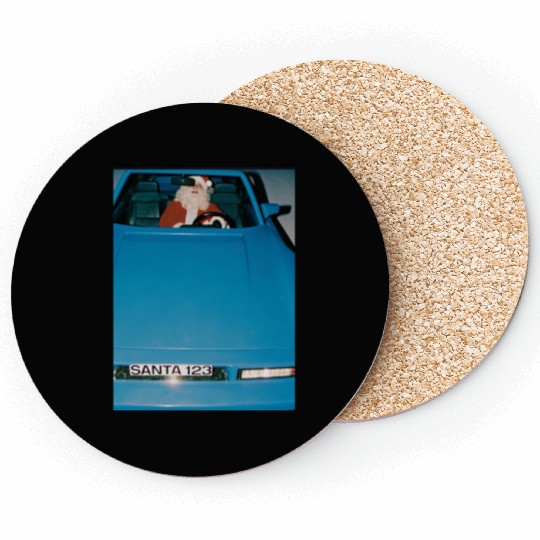 Santa Driving a Classic Blue Sports Car Coasters